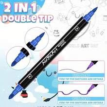 Acryl-Farbstifte mit Doppelspitze in 36 Farben, Farbmarker, Acrylmarker für Felsmalerei, Holz, Glas, Kunststoff, Stoff, Keramik-Malset, Bastelbedarf für Erwachsene