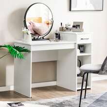 GOFLAME Computer Desk With Drawer & CPU Stand, Laptop PC Desk With 2-Tier Storage Shelf, Compact Study Desk, Modern Vanity Table, Wooden Writing Workstation For Home Office - White - View 5