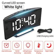 Digital Alarm Clock, Modern Curved Design Led Clock, Usb Powered Bedside Clock With Temperature And Humidity Display,Home Decor ,Room Decor Gifts Birthday Graduation Digital Clock Bedroom Decor Dormitory Decor Back To School School Decor School Surprise School Supplies - Black - View 10