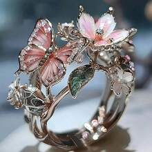 Delicate Shiny Droplet Oil Butterfly Ladies Open Ring Fashion Women's Wedding Ring Jewelry - 金的 - 查看 3