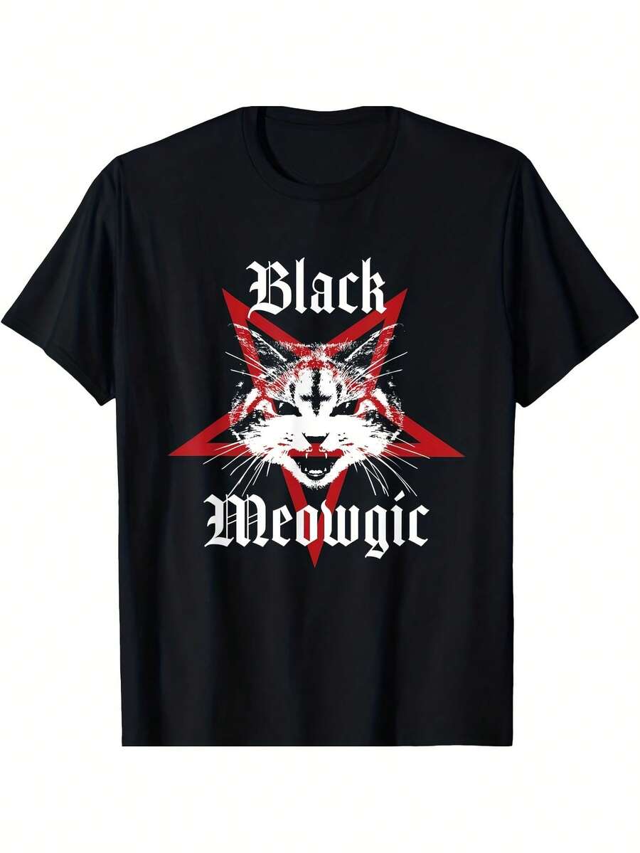 Black Meowgic Satanic Pentagram Inverted Cross Cat Lover Wo T-Shirt - Black 4 - View 1