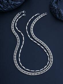 2pcs Men's Black Stainless Steel Cuban Link Chain Necklace, Minimalist Punk Gothic Style, 55cm Length, Suitable For New Year Gift, Daily Wear, Gift For Boyfriend