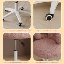 Teddy Velvet Makeup Chair With Back, Cute Rolling Chair Height Adjustable Swivel Vanity Stool Chair For Girls, Home Bedroom - 白色 - 查看 9