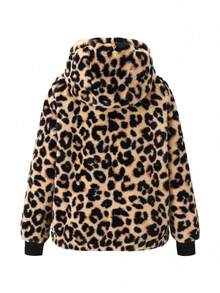 Women's Short Winter Coat With Hood And Pockets - Floral Fleece Jacket With Drawstring