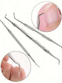 3PCS Stainless Steel Ingrown Toenail Tool Kit - Double Sided Pedicure Nail File, Lifter, Spoon, And Pusher For Cleaning And Removing Ingrown Toenails,Bag,Organizer,Storage