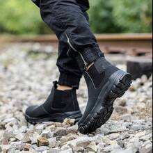 [Industrial Safety Boots] Heavy-Duty Industrial Safety Boots | Men's & Women's Slip-Resistant Anti-Puncture Work Shoes With Steel Toe Cap, Slip-On MD/Rubber Outsole - All-Season Construction, Warehouse, Factory Footwear - 黑色 - 查看 8