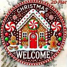 2D Flat 1pc Vintage Christmas Festive Gingerbread House Christmas Metal Sign Round Ed Holiday Decoration With Red White Gingerbread Men Candy Canes And Snowflakes For Door Wreath Or Tiered Tray Home D Cor Gingerbread Christmas Decorations Home Decor Room Decor