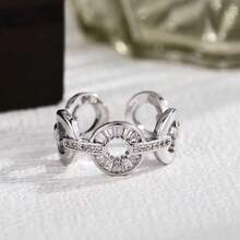 Anello aperto regolabile, anello da donna elegante e lussuoso. Incastonato con zirconi scintillanti, in metallo di ottone ipoallergenico, adatto per uso quotidiano - anello aperto - Visualizzare 10