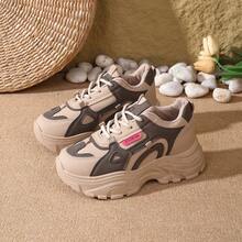 Thick-Sole Chunky Sneakers For Women, Multi-Color Patchwork Design With Striking Layered Silhouette, Soft & Comfortable Platform, Versatile For Casual, School, Commute, Weekend, Travel, Pairs Well With Jeans, Sweatpants, Suitable For Valentine's Day, Halloween, Christmas, Graduation Season