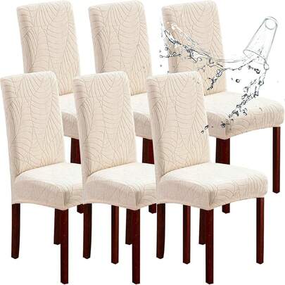 2/4/6 Set Of Waterproof Chair Covers For Dining Room Stretch Chair Covers Solid Color Chair Covers, Jacquard Leaves Dining Room Chair Covers Washable Chair Covers Protector For Restaurant (Light Grey/Dark Grey/Blue/Beige/Taupe)