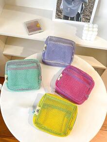 1pc Dopamine Mesh Tofu Cosmetic Bag Coin Purse Lanyard Needs To Be Ordered Separately, Randomly Sent, Portable Breathable Cosmetic Lipstick Storage Bag, Makeup Bag, Portable Travel Bag, Coin Purse, Lipstick Bag, A Small Holiday Gift For Girls, Highly Attractively Storage - Multicolor - View 4