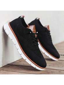 Men's Mesh Casual Sneakers Oxfords Spring And Summer Business Casual Walking Shoes Tennis Comfortable, Boy Runner Sporty Lightweight Breathable Running Shoes For Exercise & Daily Wear - 黑色 - 查看 3