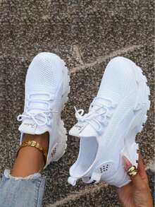 Women's Running Shoes Casual Breathable Sports Shoes Fashionable Lightweight Sneakers - 白色 - 查看 1