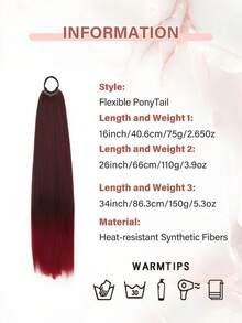 Tóc đuôi ngựa nối dài 16 inch/26 inch/34 inch, Dây thun đa năng màu đen sang đỏ tía chịu nhiệt cho nữ, Tóc đuôi ngựa dài thẳng tự làm quấn quanh, Tóc đuôi ngựa tổng hợp mềm mại tự nhiên cho nữ Hóa trang hàng ngày và Lễ hội âm nhạc Giáng sinh, Quà tặng năm mới đã qua sử dụng - Nhiều màu - Xem 5