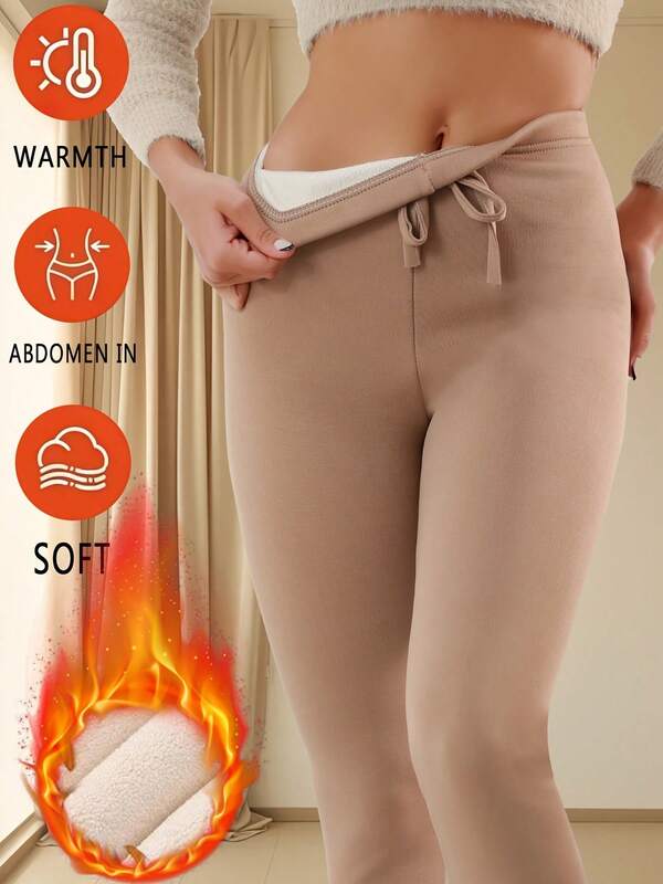 سراويل نسائية مبطنة بالفليس، خصر بسحاب، مناسبة للياقة البدنية، حرارية، بنطلون للرياضة/الكاجوال للشتاء