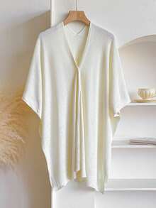一件简约纯色纽扣针织披肩罩衫，百搭时尚，轻薄透气，适合日常穿着和旅行搭配连衣裙。 - 彩色 - 查看 6