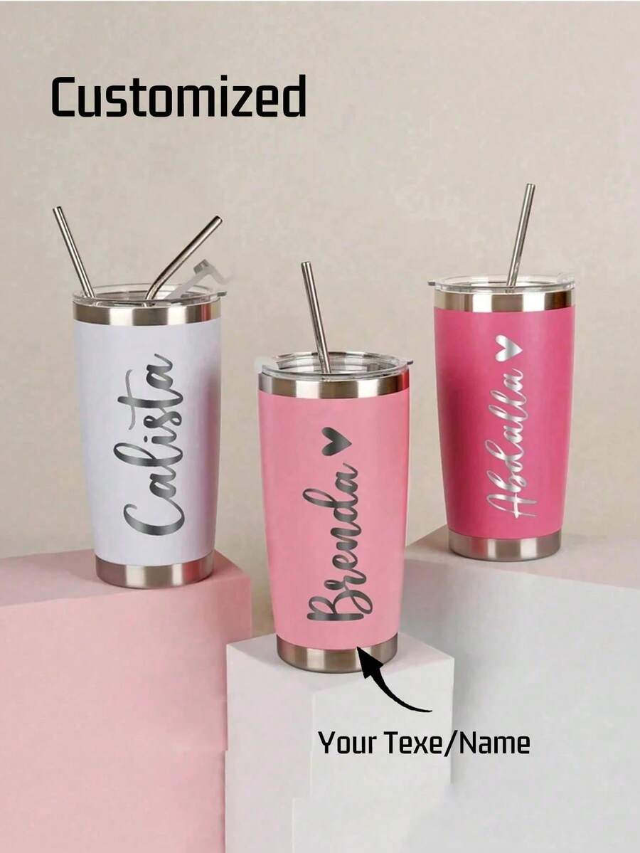 20oz Personalized Insulated Tumbler, Customized Travel Mug, Beach Cup, Stainless Steel Vacuum Bottle, Girlfriend Weekend Gift, Laser Engraved Insulated Cup, Personalized Tumbler, Customized Insulated Cup, Multi-Functional, Reusable, Easy To Clean, Elegant - Multicolor - View 1