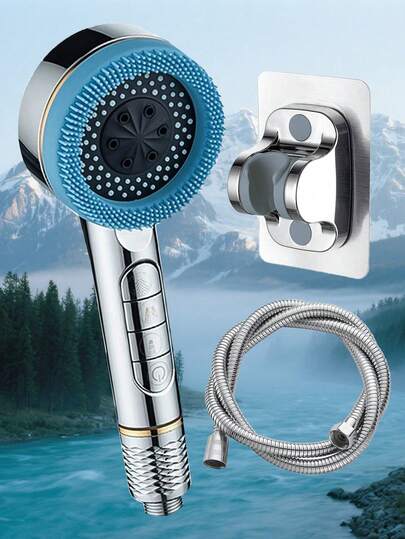 高压手持花洒套装，钢琴键控制 - 表面处理，可调节喷淋模式，壁挂式安装，打造奢华浴室体验，可调节花洒头，现代浴室配件，耐用塑料主体