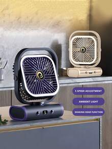 GICOOK Ventilatore da scrivania regolabile a 5 velocità con oscillazione, funzionamento silenzioso, impostazione timer, raffreddamento portatile per casa, ufficio, dormitorio e viaggio, può essere utilizzato sulla scrivania, appeso o montato a parete