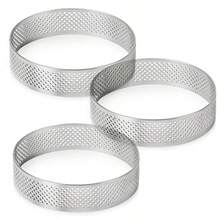 3/6/12件装不锈钢圆形挞模，带孔 - 烘焙模具，非常适合制作慕斯、芝士蛋糕和法式糕点 - 圣诞节、毕业典礼、感恩节DIY烘焙必备 | 烘焙爱好者的理想礼物 | 可用洗碗机和烤箱 - 銀色 - 查看 15