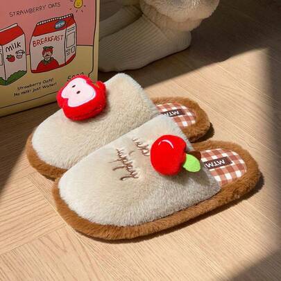 Pantuflas de peluche con diseño de dibujos animados lindos para mujeres, para uso interior y exterior, con forro grueso antideslizante y cálido, sencillas y cómodas