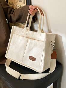 [US-Based Shipping]White Stylish Large Capacity Solid Color Corduroy Tote Bag For Women,Letter Patch Multi-Pocket Shoulder Bag For Commuting & Going Out, Lightweight Durable Removable Shoulder Strap Outdoor Travel Crossbody Bags, Casual Versatile Square Shopping Handbag,Simple Versatile,Hobo Tote Bag For Women, Casual Large Capacity Purse Bucket Bag, Shoulder Satchel Daypack For Outdoor Travel And Work Commuting, Vintage Satchel Shopping Bags Computer Handbag,Purses And Bags Women Bags For Women Black Purse Beach Bag Halloween Tote Bags For Women Bolsos Para Mujer Crossbody Bags For Women Handbags For Women White Purse Totes Bags For Women Brown Purse Clear Bag School Bag Bride Purses For Women Wedding Clear Purse Work Bag Lunch Bag For Women Carteras Para Mujer - trắng - Xem 3