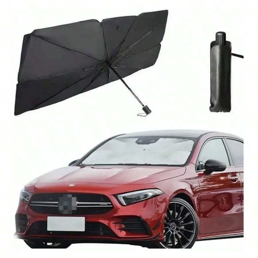 Protector parabrisa cubre sol coche parasoles auto sombrilla, accesorio para protección solar, mejora confort dentro del vehículo, instalación fácil, resistente al calor, tamaño universal adaptable - Negro - Ver 1