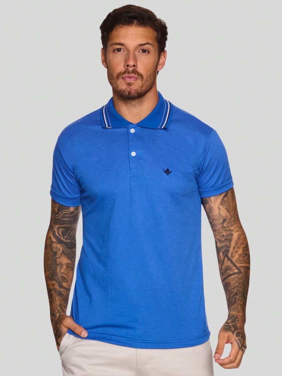 MEN'S POLO COLLAR SHIRT CASUAL BUTTON SLIM T-SHIRT PROMOTION - Royal Blue - View 1