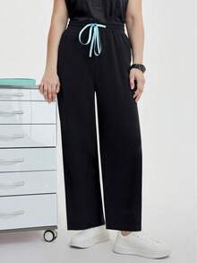 cimmuovere Plus Size Women's Nursing Knit Pocket Scrubs Pants, Workwear For Nurse, Dentist, Healthcare, Pet Hospital, Laboratory