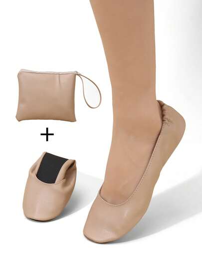 Dambalettskor, mjuka och bekväma vikbara balettskor för inomhusbruk, lätta, naken känsla, mångsidig aprikosfärgad klassisk design lämplig för balettdans