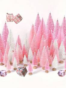 18 Stücke Mini rosa Weihnachtsbäume mit Holzsockel & Sternenglocken - Künstliche Tischdekoration für Feierlichkeiten, Heimwerken und festliche Geschenke, Weihnachtsdekoration, perfekt für Geburtstage, Hochzeiten, Weihnachtsdekorationen, Geschenke