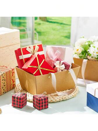 [Bulk Kraft Baskets] Empty Kraft Gift Baskets With Handles - 1/5pcs, 9.84*6.5*4.33inch For Gift Packages, Wedding, Party, Christmas, Valentines,Graduation Ceremonies, Anniversary Gifts, Holiday House-Warming Banquets, Business And Other Occasions - All Bring Many Conveniences To Your Life.