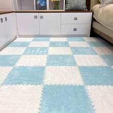 12 alfombrillas cuadradas para moqueta, azulejos entrelazados de felpa, azulejos de espuma EVA antideslizante, construye una zona segura para recámara y sala de juegos (blanco y negro) - Azul+blanco - Ver 11