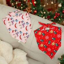 Pet Christmas Drool Bib, Festive Triangular Scarf, Christmas Cartoon Cat & Dog Neck Warmer