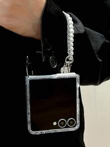 时尚水波纹透明手机壳适用于三星 Galaxy Z Flip 7 Z Flip6 ZFlip 5 ZFlip 4 ZFlip 3 5G 珍珠手链透明保护后盖 - 無色 - 查看 8