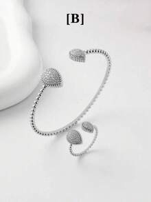 Set de anillos y pulsera abierta simple y multifuncional para mujer con diseño en forma de lágrima - Multicolor - Ver 9