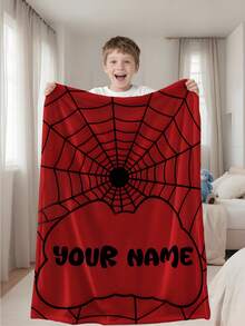 Customizable Text & Spider Web Pattern Blanket, Personalized Photo Throw Blanket For Baby Infant Nursery Decor, Baby Shower Gift - Multicolor - View 2