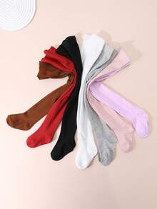 7pcs Girls' Solid Color Leggings/Tights, Suitable For Students Everyday Wear, All Seasons - Multicolor - View 5