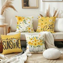 4 capas de almofadas decorativas estilo Farmhouse Daisy - 45 x 45 cm, design floral amarelo em pote de vidro, padrão trançado para varanda, pátio e decoração interna/externa, estampa de um lado, lavável à máquina com zíper (sem enchimento)