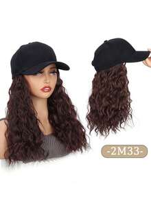 女士假发 12 英寸短波浪棒球帽假发，带卷发/直发接发，假发合成波浪可调节棕黑色棒球帽假发 - 彩色 - 查看 10