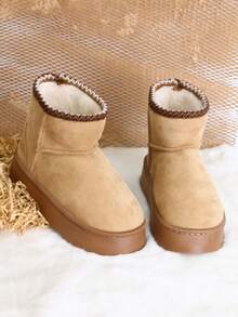 Damen warme und bequeme Schneestiefel mit dicker Sohle, einfache und modische Lässig Stiefeletten, personalisierte Schneestiefel mit dicker Sohle, warme und bequeme Outdoor-Schuhe, Winterflache Schuhe mit dicker Sohle, warme und bequeme Schneestiefel mit dicker Sohle, Damen lässige Slip-On Knöchel Stiefel