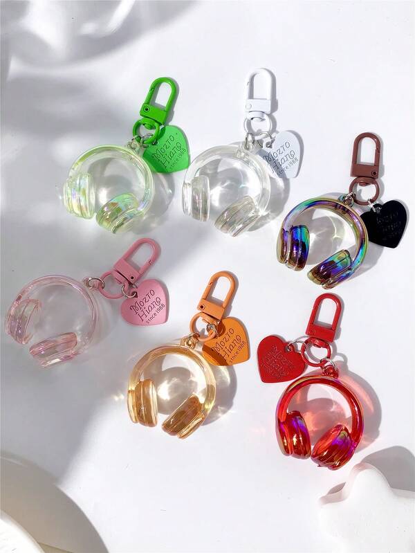 Unique Creative Fashion Casual Style Letter Heart Metal Plated Acrylic Transparent Colorful Headphone Shaped Keychain, Bag Charm, Phone Charm, Clothing Accessory, Ideal For Friends, Couples, Music Lovers Halloween Accessories Teachers Day Christmas Gift Ideas Bag Lanyards With Id Holder Car Accessories Bag Charms