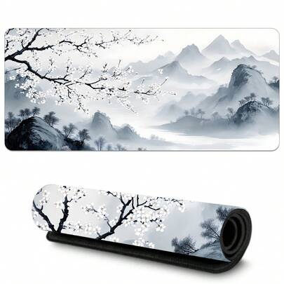 1pc Large Landscape & Floral Pattern Gaming Mouse Pad, Suitable For Keyboard And Mouse, With Non-Slip Base And Stitched Edges, For Gaming And Office Computer, Protective Mat, Great Gift Choice.