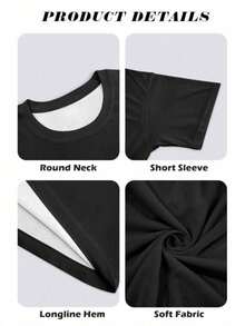 T Shirt For Men & Women Front & Back Print Black Graphic Crew Neck, Short Sleeve - 黑色 - 查看 5