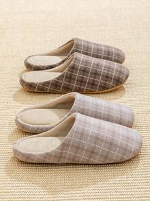 男女通用室内静音拖鞋，适合所有季节，时尚格子面料鞋面，防滑，适用于办公室、客厅、卧室，简约优雅的家用鞋 - 粉色 - 查看 1