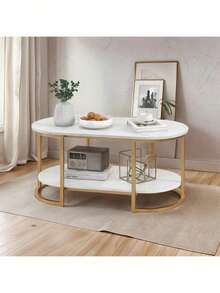 Mesa de centro moderna minimalista madera/metal blanco, diseño contemporáneo, estructura robusta, fácil de combinar con cualquier decoración - Blanco - Ver 1