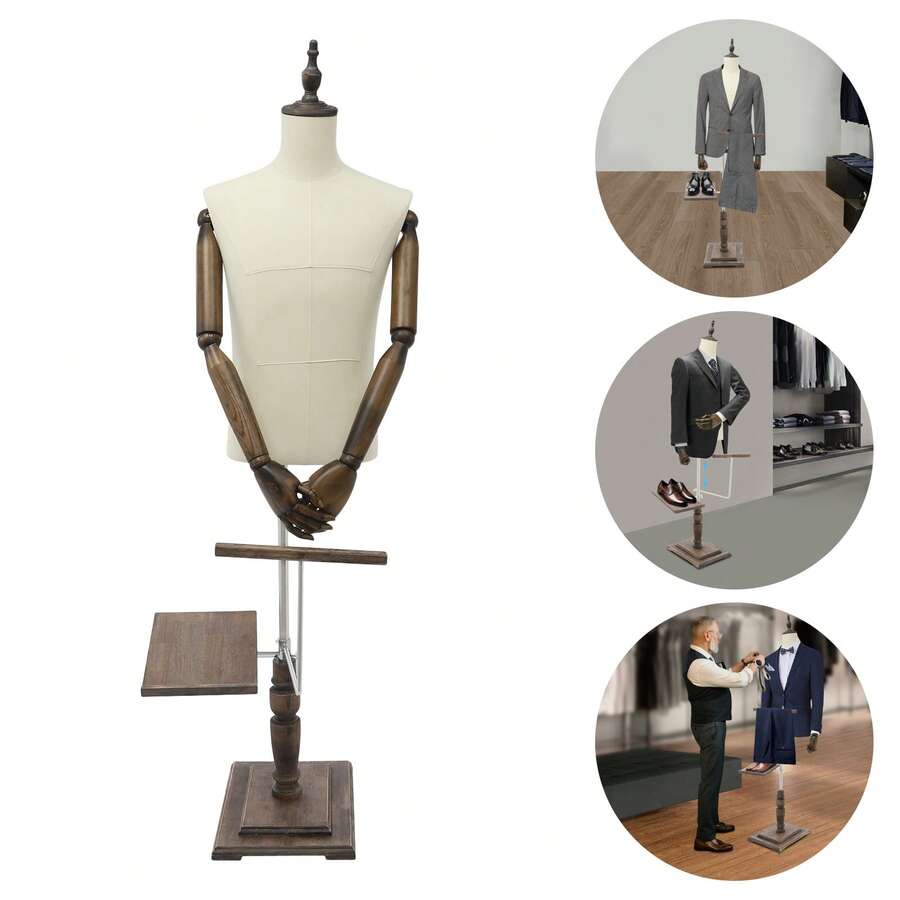 SHIOUCY Display Stands For Men's Clothing, Props For The Presentation Of Men's Clothing In Clothing Stores, Height-Adjustable Display Stands For Men's Clothing With Removable Shoe Rack And Trouser Stand - A - View 1