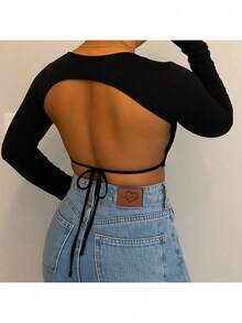 Cropped Silmara Manga Longa - Preto - Visão 3