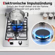 IsEasy Piano cottura a gas WEHIMO Domino con 2 fuochi, piano cottura a gas da incasso in acciaio inox 30 cm 3700 W 2 zone di cottura (2700 W + 1000 W), piano cottura a gas Domino per gas propano e gas naturale, adatto a tutte le pentole - Spina tipo C UE (220-240 V) - Visualizzare 8