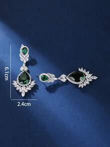 1 对奢华高端方晶锆石吊坠耳环，搭配时尚连衣裙，节日和生日礼物 - 綠色 - 查看 3
